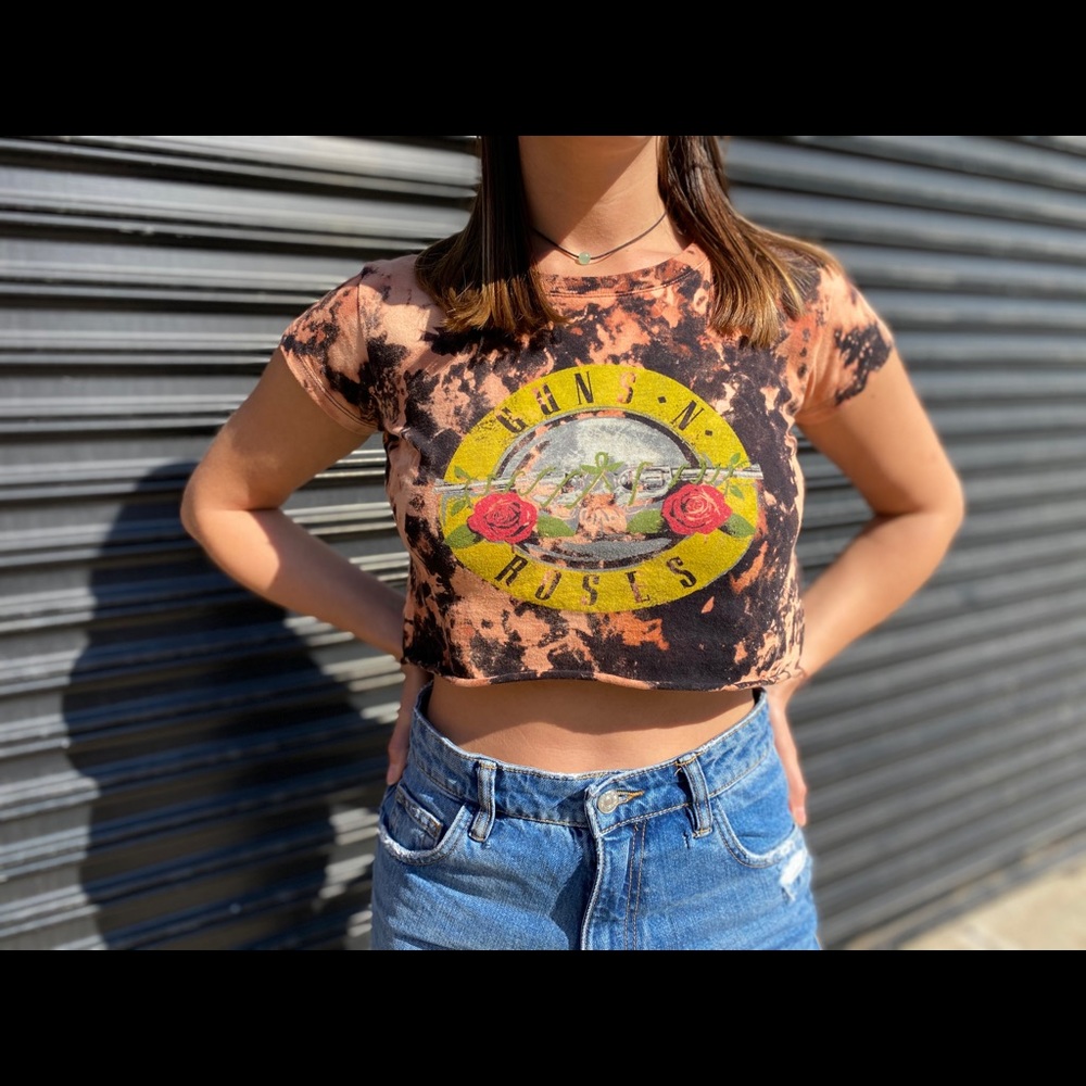 Guns and roses crop bleach dyed top